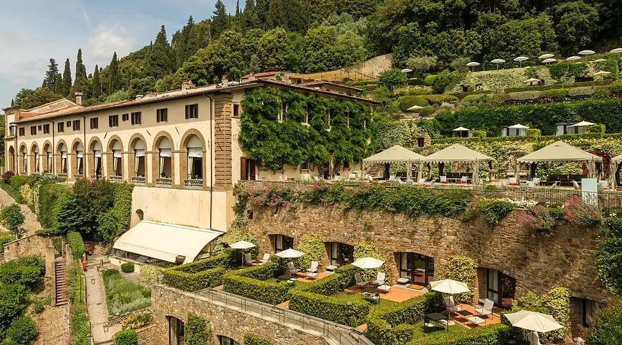 Enjoying an aperitif with a view of Florence at Villa San Michele Belmond Hotel.