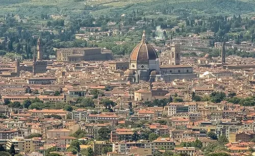 Panoramic view of Florence from Fiesole hilltop in Tuscany