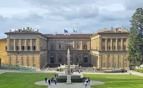 Panoramic view of the Pitti Palace and Boboli Gardens in Florence during a private tour.